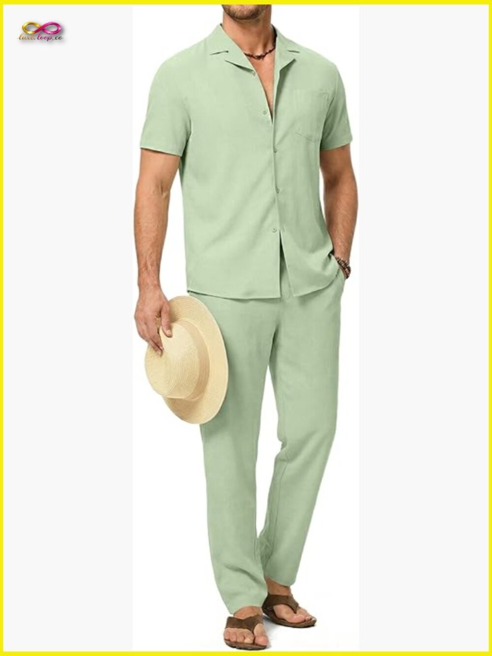 Men's Casual Button Down Shirt and Pants Set Lightweight Beach Vacation Outfit
